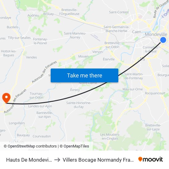 Hauts De Mondeville to Villers Bocage Normandy France map