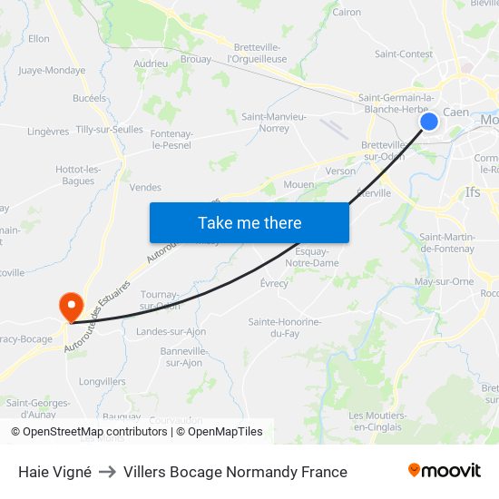 Haie Vigné to Villers Bocage Normandy France map