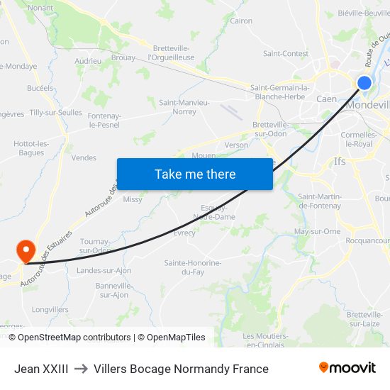 Jean XXIII to Villers Bocage Normandy France map