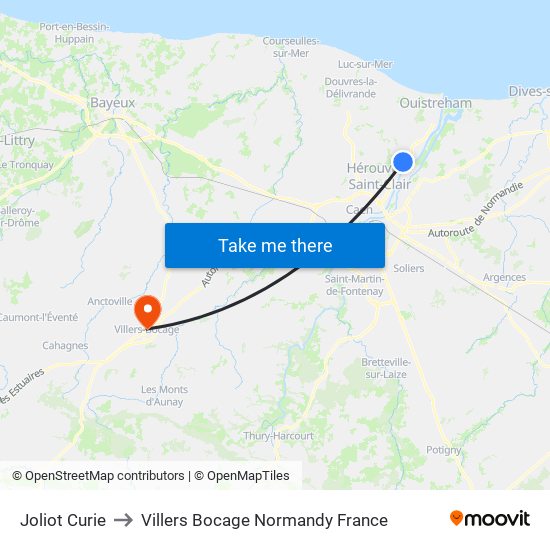 Joliot Curie to Villers Bocage Normandy France map