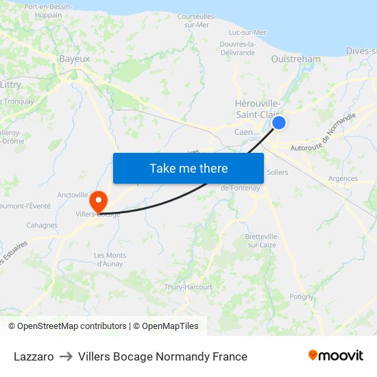 Lazzaro to Villers Bocage Normandy France map