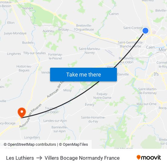Les Luthiers to Villers Bocage Normandy France map
