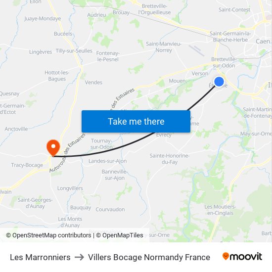 Les Marronniers to Villers Bocage Normandy France map