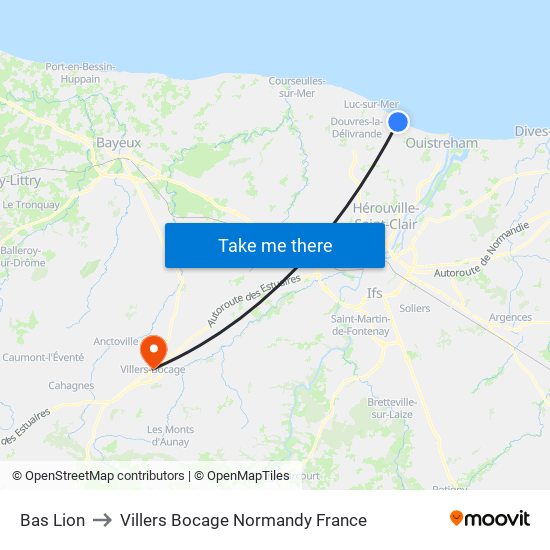 Bas Lion to Villers Bocage Normandy France map