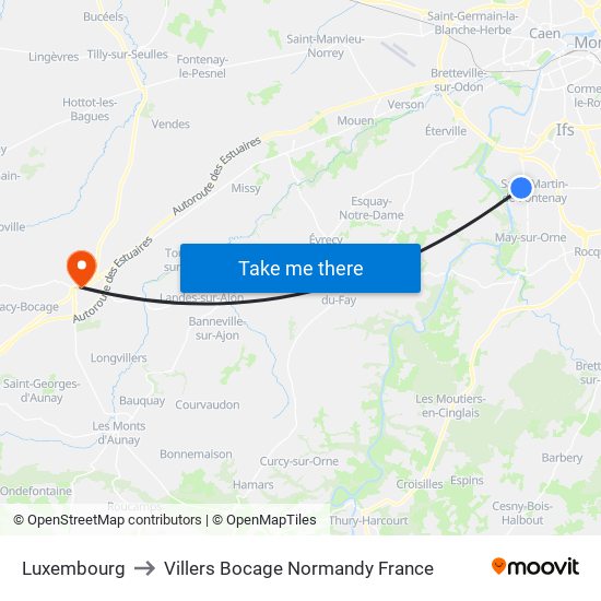 Luxembourg to Villers Bocage Normandy France map