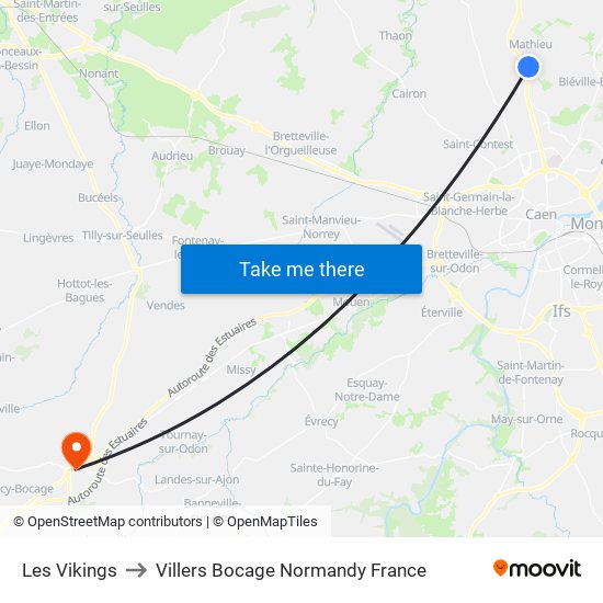 Les Vikings to Villers Bocage Normandy France map