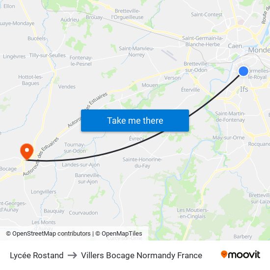 Lycée Rostand to Villers Bocage Normandy France map