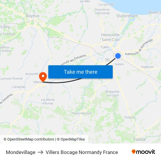 Mondevillage to Villers Bocage Normandy France map