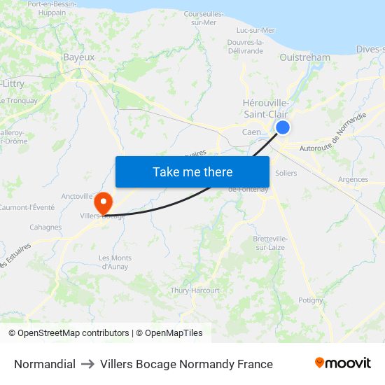 Normandial to Villers Bocage Normandy France map