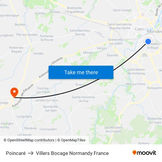 Poincaré to Villers Bocage Normandy France map