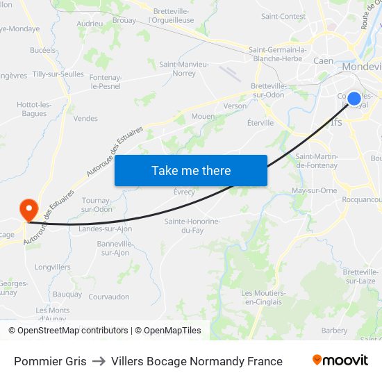Pommier Gris to Villers Bocage Normandy France map