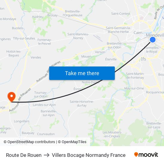 Route De Rouen to Villers Bocage Normandy France map