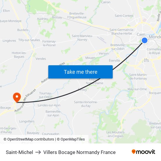 Saint-Michel to Villers Bocage Normandy France map