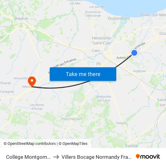 Collège Montgomeri to Villers Bocage Normandy France map
