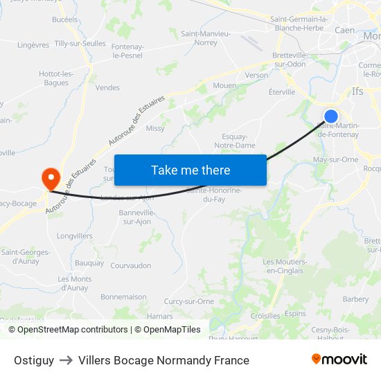 Ostiguy to Villers Bocage Normandy France map