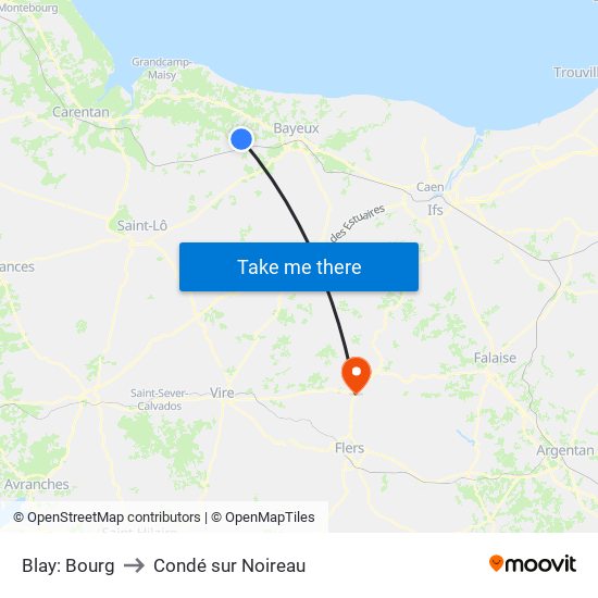 Blay: Bourg to Condé sur Noireau map