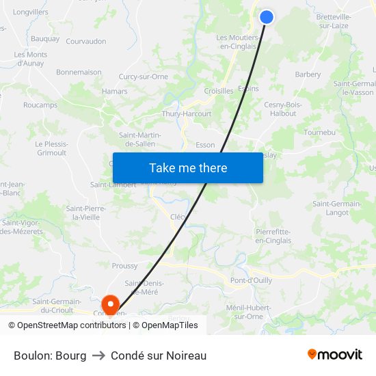 Boulon: Bourg to Condé sur Noireau map