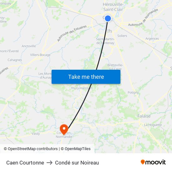 Caen Courtonne to Condé sur Noireau map