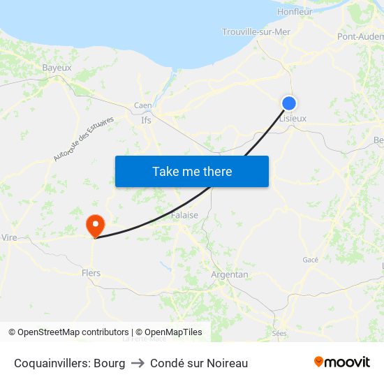 Coquainvillers: Bourg to Condé sur Noireau map