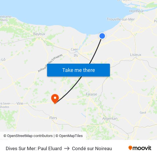 Dives Sur Mer: Paul Eluard to Condé sur Noireau map