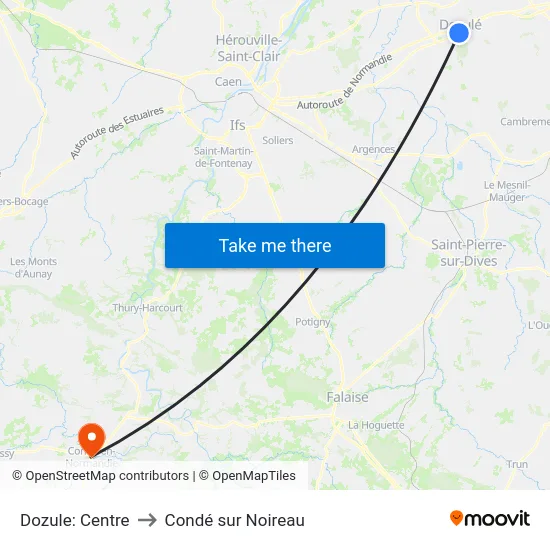 Dozule: Centre to Condé sur Noireau map