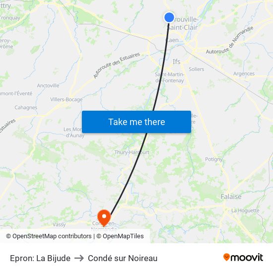 Epron: La Bijude to Condé sur Noireau map