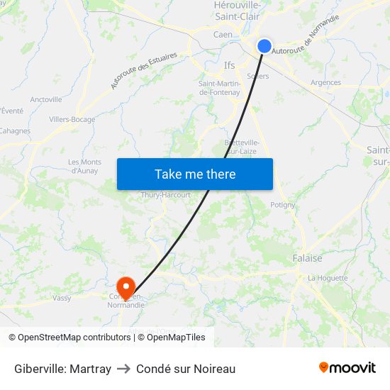 Giberville: Martray to Condé sur Noireau map