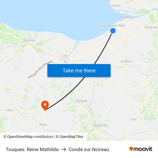 Touques: Reine Mathilde to Condé sur Noireau map