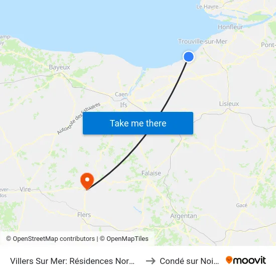 Villers Sur Mer: Résidences Normandes to Condé sur Noireau map