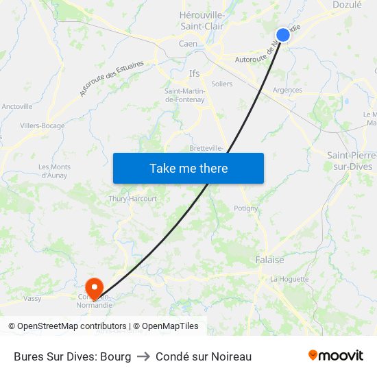 Bures Sur Dives: Bourg to Condé sur Noireau map