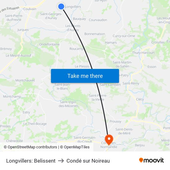 Longvillers: Belissent to Condé sur Noireau map
