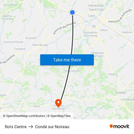 Rots Centre to Condé sur Noireau map