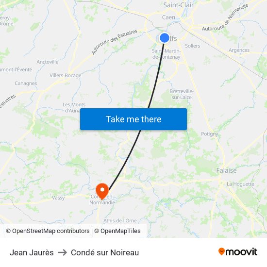 Jean Jaurès to Condé sur Noireau map