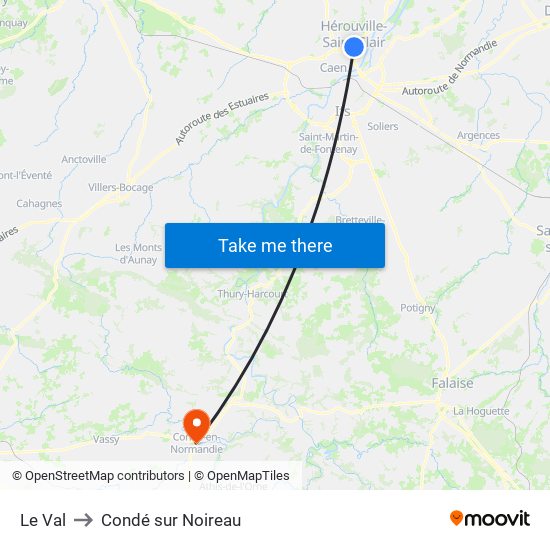 Le Val to Condé sur Noireau map