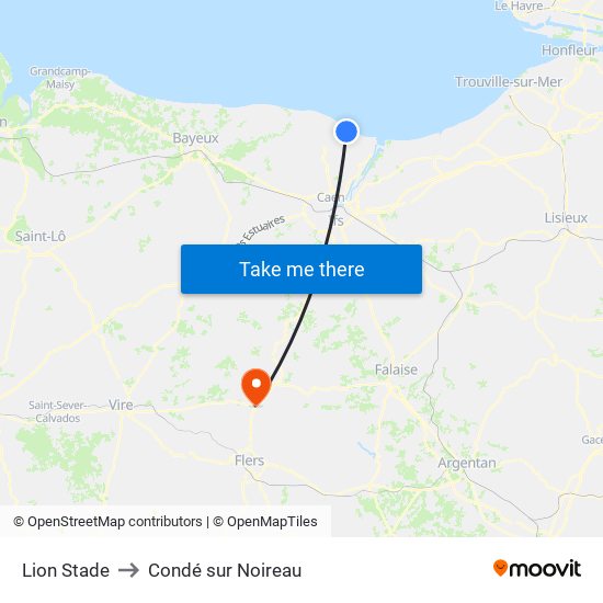 Lion Stade to Condé sur Noireau map