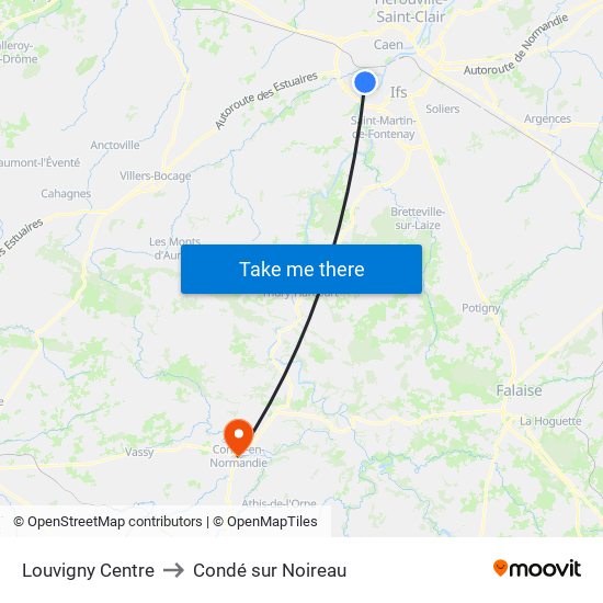 Louvigny Centre to Condé sur Noireau map