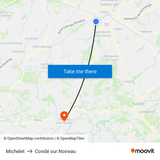 Michelet to Condé sur Noireau map
