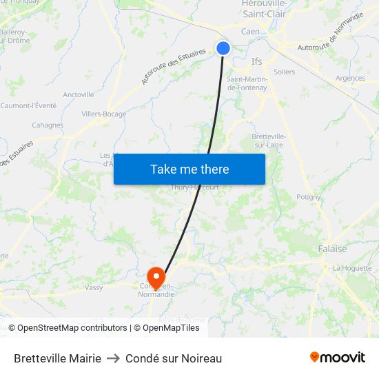 Bretteville Mairie to Condé sur Noireau map