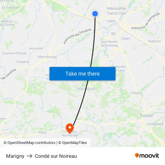 Marigny to Condé sur Noireau map