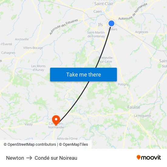 Newton to Condé sur Noireau map