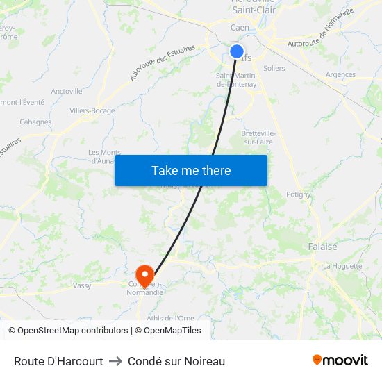 Route D'Harcourt to Condé sur Noireau map