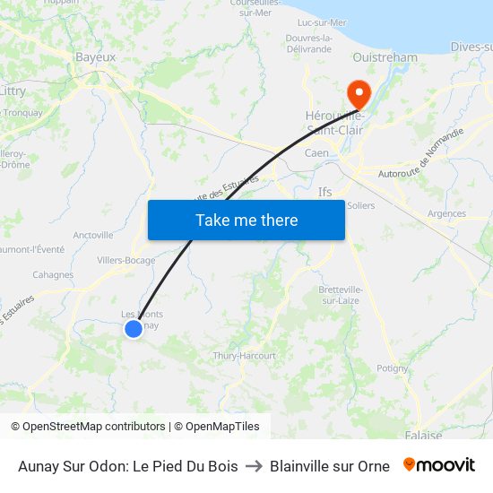 Aunay Sur Odon: Le Pied Du Bois to Blainville sur Orne map