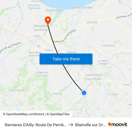 Bernieres D'Ailly: Route De Perrières to Blainville sur Orne map