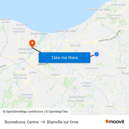 Bonnebosq: Centre to Blainville sur Orne map