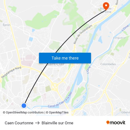 Caen Courtonne to Blainville sur Orne map