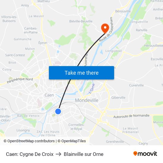 Caen: Cygne De Croix to Blainville sur Orne map