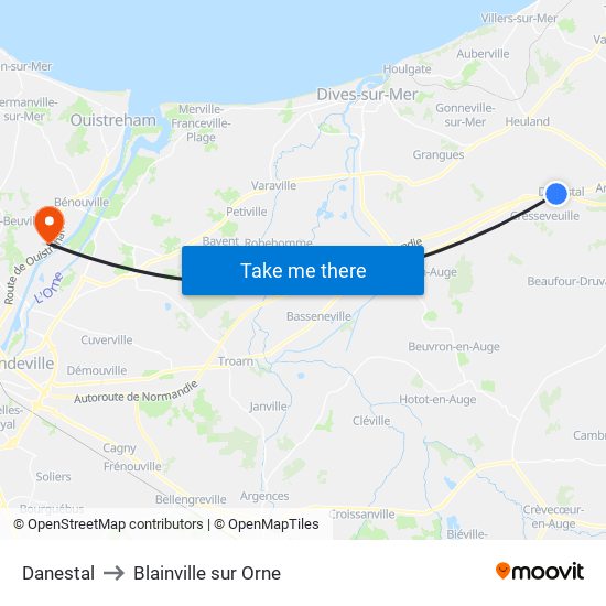 Danestal to Blainville sur Orne map