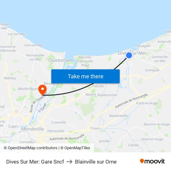 Dives Sur Mer: Gare Sncf to Blainville sur Orne map