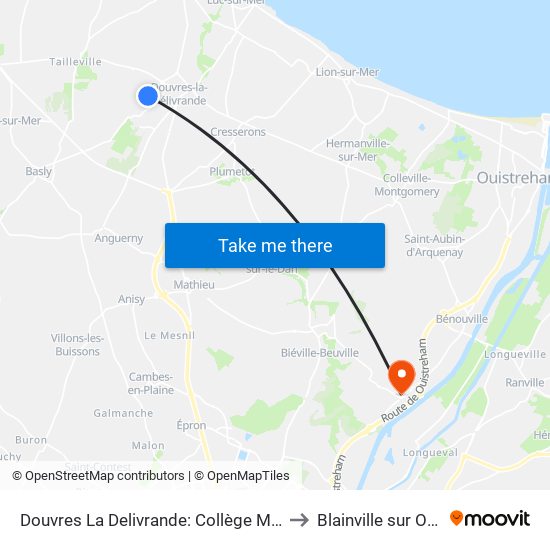 Douvres La Delivrande: Collège Marot to Blainville sur Orne map