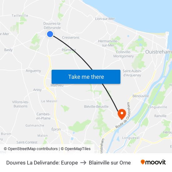 Douvres La Delivrande: Europe to Blainville sur Orne map